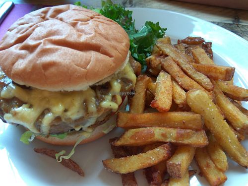 Harmonium 1/4 pounder: seitan patty, with extra cheese, and chips at Harmonium in Edinburgh