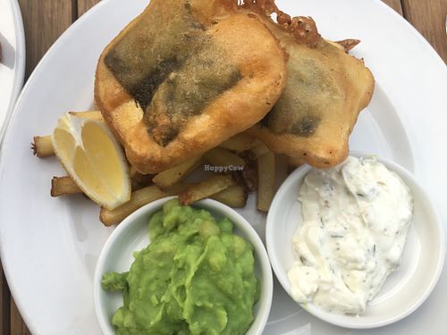 To-fish & chips, mushy peas, and tartar sauce  at Harmonium in Edinburgh
