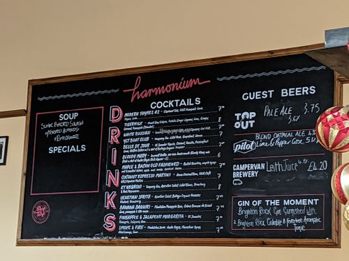 drinks menu at Harmonium in Edinburgh