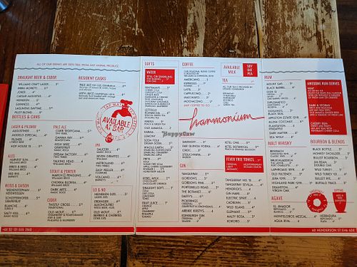 menu at Harmonium in Edinburgh