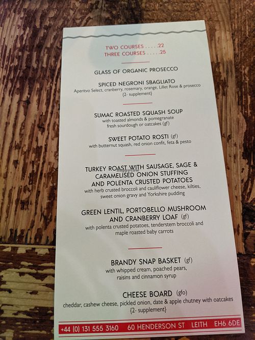 Xmastime set menu at Harmonium in Edinburgh