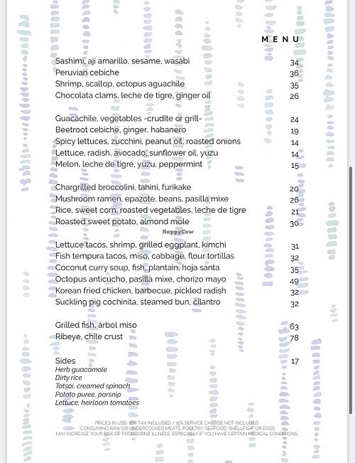 Second section items can be made vegan. Sweet potato almond Molé is also vegan.  at Manta at The Cape Hotel in Cabo San Lucas