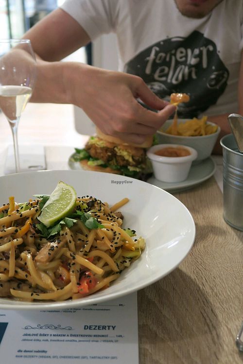 udon and peanut sauce at Happy Bean in Prague