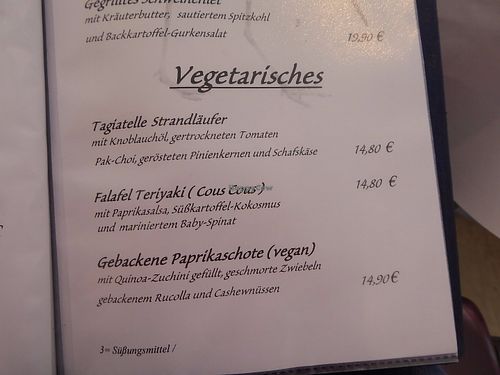 Vegetarische Hauptgerichte at Zum Strandläufer in Ahrenshoop