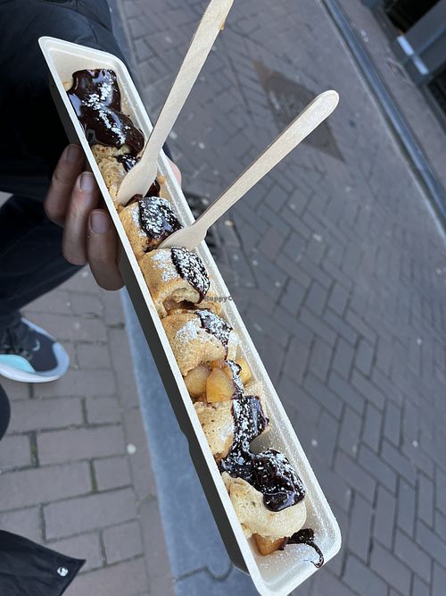 apple filling and chocolate topping   at The Happy Pig Pancake Shop in Amsterdam