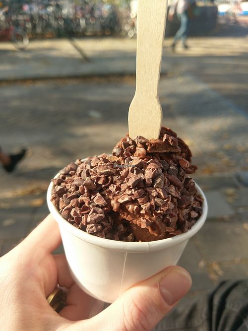 Chocolate Ice-cream with nibs at JuiceBrothers - Haarlemmerplein in Amsterdam