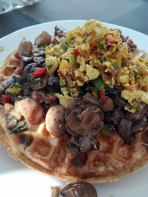Savoury waffle with tofu scramble. at The Secret Garden in Benoni