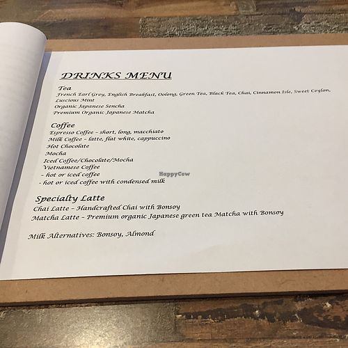 drinks menu  at Olivia Spring Cafe in Moonee Ponds