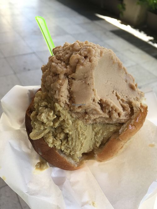 Vegan brioche with lots of icecream at Al Gelatone in Palermo
