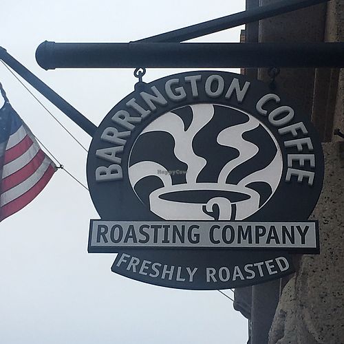 Sign out front. at Barrington Coffee Roasting Company in Boston