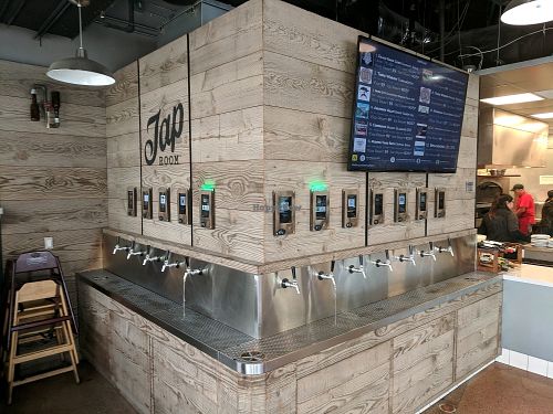beer taps at zpizza in Los Angeles