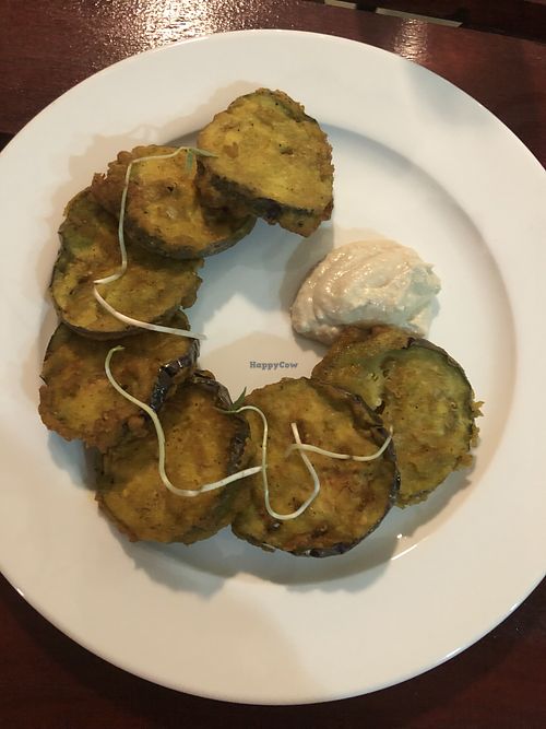 Tempura aubergine at Vegan Spark in Paramaribo