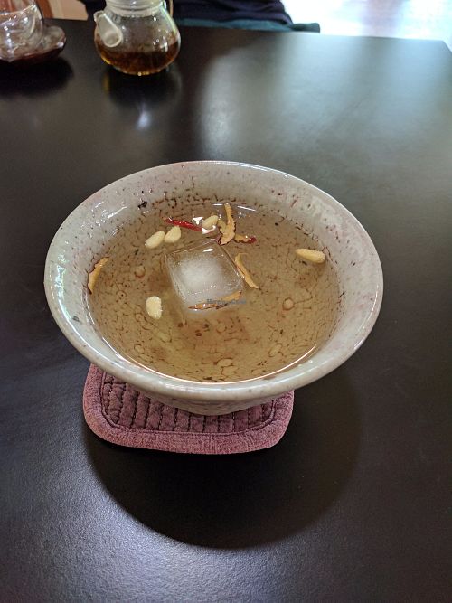 Pine needle tea. Sort of sweet.  at Da-hyang-man-dang in Seoul