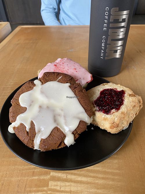 Molasses cookie, ginger raspberry scone and strawberry matcha scone   at Jet Black Coffee Company - Gateway in Portland