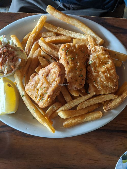 Fishless fish and chips, slaw, vegan tarter sauce. at Union Jack Pub in Indianapolis