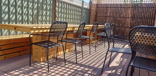 Dog friendly rear courtyard at Mint and Jam in Yea