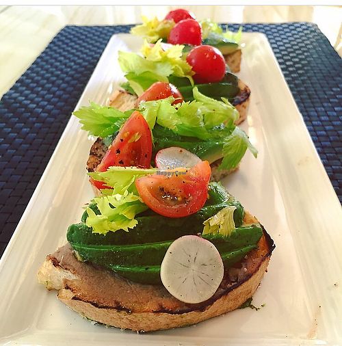 Avocado toast on base of hummus (vegan) at Wynn Hotel - Jardin in Las Vegas