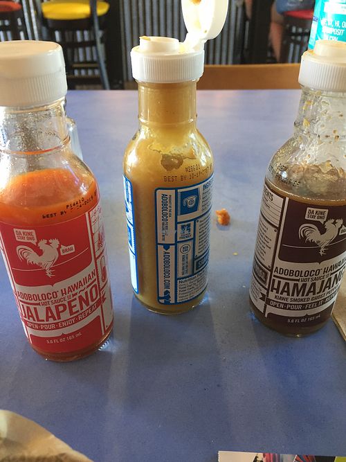 try the hot sauces on the table from Hawaii at Parrilla Grill in Bend