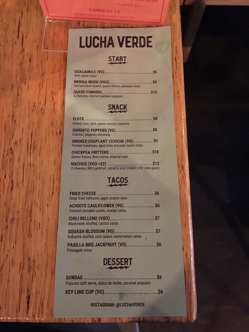 Menu 1 at Lucha Verde in Vancouver