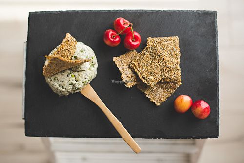 Our probiotic rich macadamia cheese + assorted raw sprouted seed + veggie crackers at Pure Joy Kitchen in Bend
