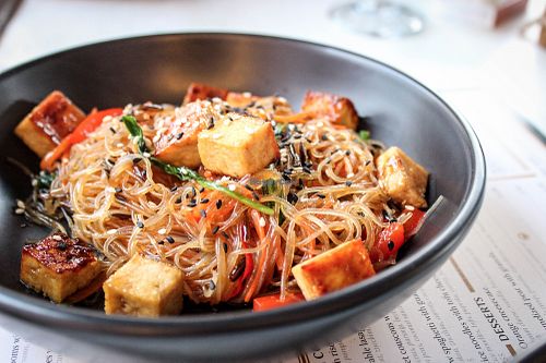 rice noodles with tofu cheese at Green Cuisine in Minsk