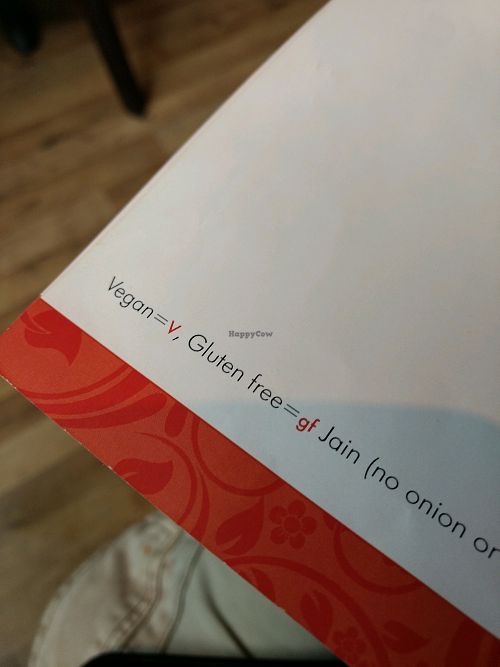 clearly labelled vegan gf and jain at Annakut in Edinburgh