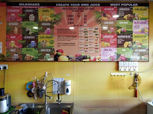 Menu - juices and milk shakes. Option for soy milk at Eat Ripe Products in Central Singapore