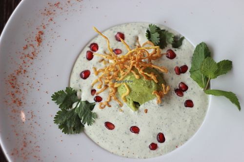 Pomgrenate raita and guacamole sorbet at Zakhang in Grenoble