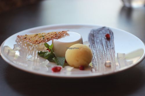 Coco-kefir panna cotta and pinapple-ginger sorbet at Zakhang in Grenoble
