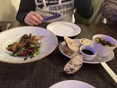 Amazingly tasty starter. Not lamb skewers.   at The Chester Arms in Chicheley