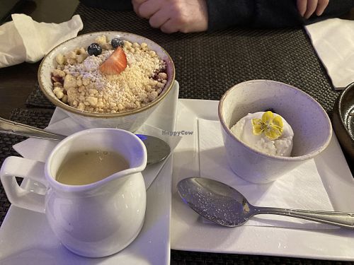 Custard and ice cream with fruit crumble. Good job we didn’t order one each!   at The Chester Arms in Chicheley