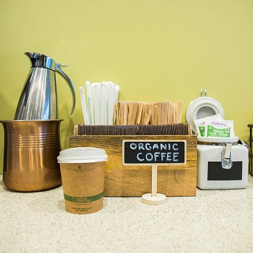 Coffee Bar with hot coffee and cold brew! at Full House Organic in Greenvale