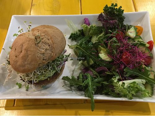 Route 66 burger w/ salad at Root 8 in Beamsville