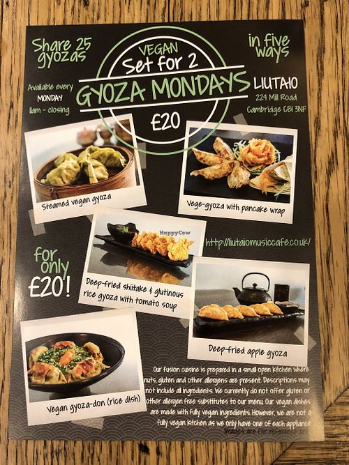 Monday gyoza set menu at Liutaio Music Cafe & Shop in Cambridge