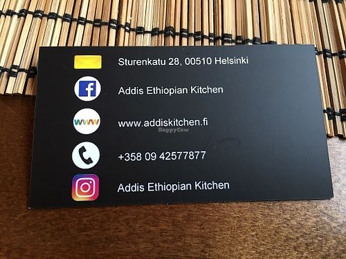 business card, back at Addis Ethiopian Kitchen in Helsinki