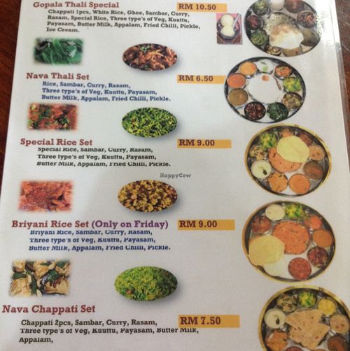 menu at Gopala in Kuala Lumpur