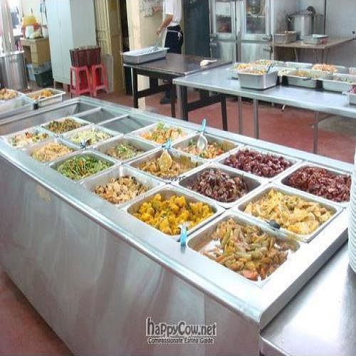 The buffet dishes at Dharma Realm Guan Yin Sagely Monastery in Kuala Lumpur