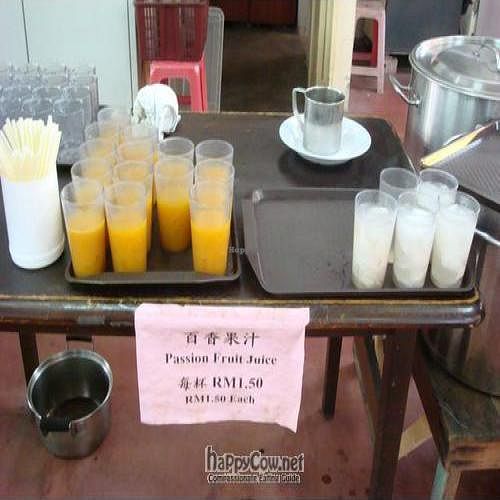 Freshly squeeze passionfruit JUICE (so tasty) and coconut meat water (never tried before) at Dharma Realm Guan Yin Sagely Monastery in Kuala Lumpur