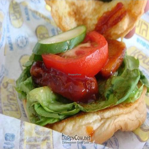 Vegan Asian Burger with Saucy Faux Meat at Dharma Realm Guan Yin Sagely Monastery in Kuala Lumpur