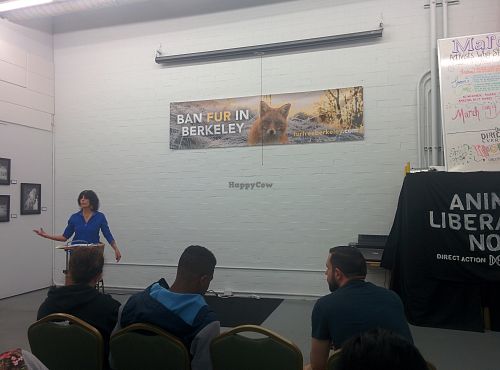 Karen Davis founder of United Poultry Concerns speaking at ARC at Snacktown at the Berkeley Animal Rights Center in Berkeley