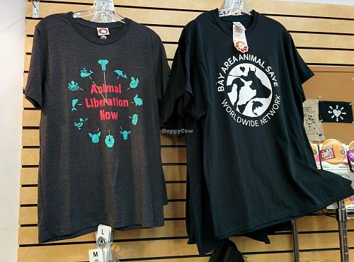 T-shirts at Snacktown at the Berkeley Animal Rights Center in Berkeley