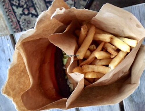 Vegan burger and fries at WeDoBurgers in Aalborg
