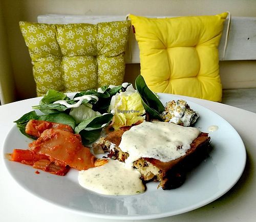 Greek Moussaka GF plus sides at Kaya Vegan Foods in Surbiton