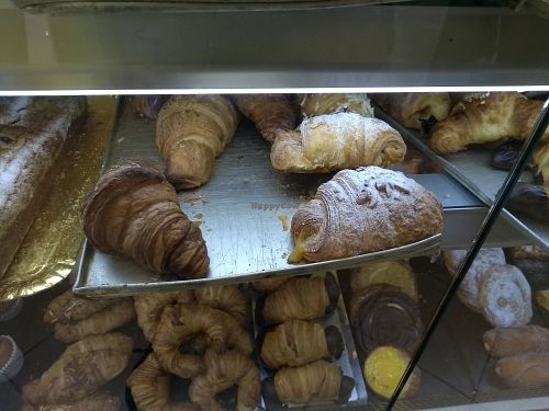 Apricot jam vegan croissant and vegan sausage croissant at Santa Clara Bakery  in Barcelona