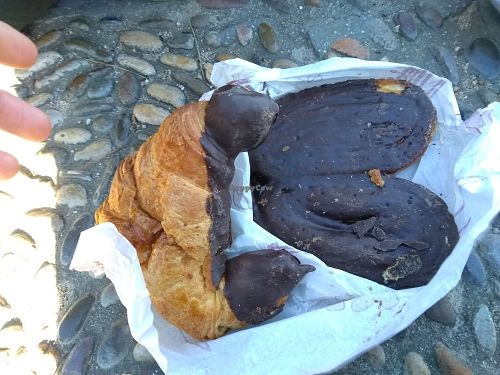 Chocolate croissant + chocolate palmier at Santa Clara Bakery  in Barcelona