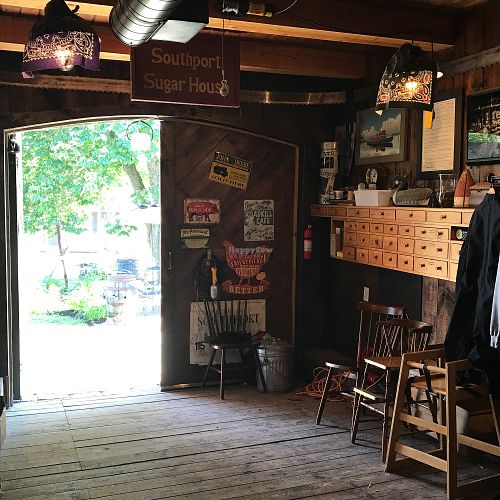 inside to garden at Boothbay Craft Brewery in Boothbay