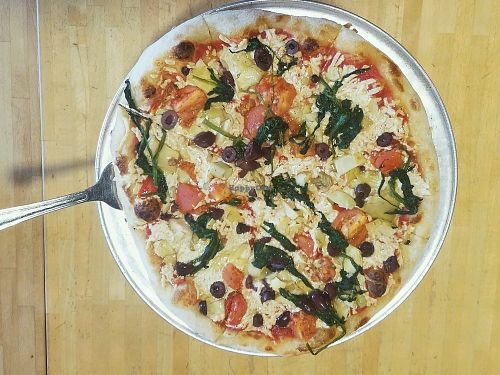 Pete's Vegan pizza above at Pete's New Haven Style Pizza in Arlington