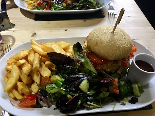 Vegan Burger with all the trimmings at Cross Keys Inn in Selkirk