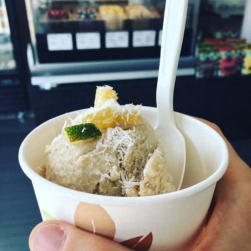 Nice cream piña colada at Rawesome in Montreal