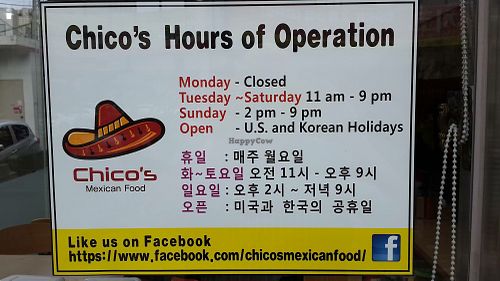 Hours of Operation  at Chico's in Gunsan